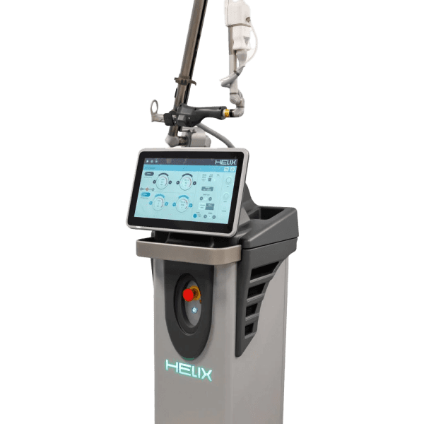 Meet the Cartessa Helix, a medical robotic device equipped with a user-friendly touchscreen interface and a flexible arm. Its display shows various controls and information critical for operating the device. Ideal for those requiring precision, it seamlessly complements your existing aesthetic laser equipment to provide comprehensive patient care.