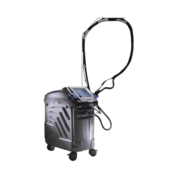 The Cartessa Motus AX is a modern medical laser machine featuring a touch screen, adjustable arm, and wheeled base, designed for various therapeutic and cosmetic procedures. It is an ideal choice for those seeking used CO2 lasers for sale.