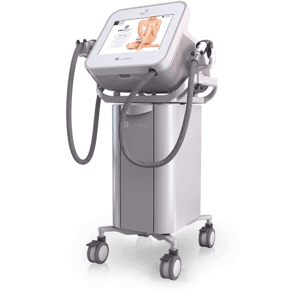 The Lumenis Lightsheer Quattro is a medical device on wheels with a touchscreen monitor displaying an image of a person's legs and multiple attached hoses. It resembles equipment frequently found among listings for used lasers for sale, such as used hair removal laser machines.