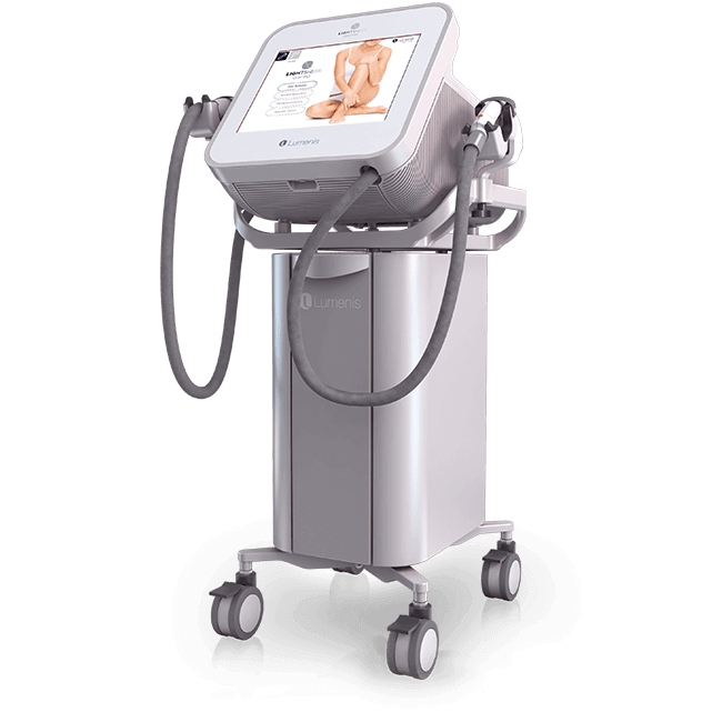 The Lumenis Lightsheer Quattro is a medical device on wheels with a touchscreen monitor displaying an image of a person's legs and multiple attached hoses. It resembles equipment frequently found among listings for used lasers for sale, such as used hair removal laser machines.